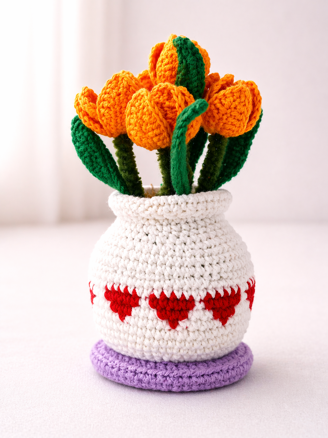 Handmade crochet flower vase
